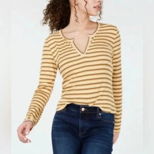 Gypsies Moondust Juniors Striped Ribbed-Knit T Mustard Stripe L